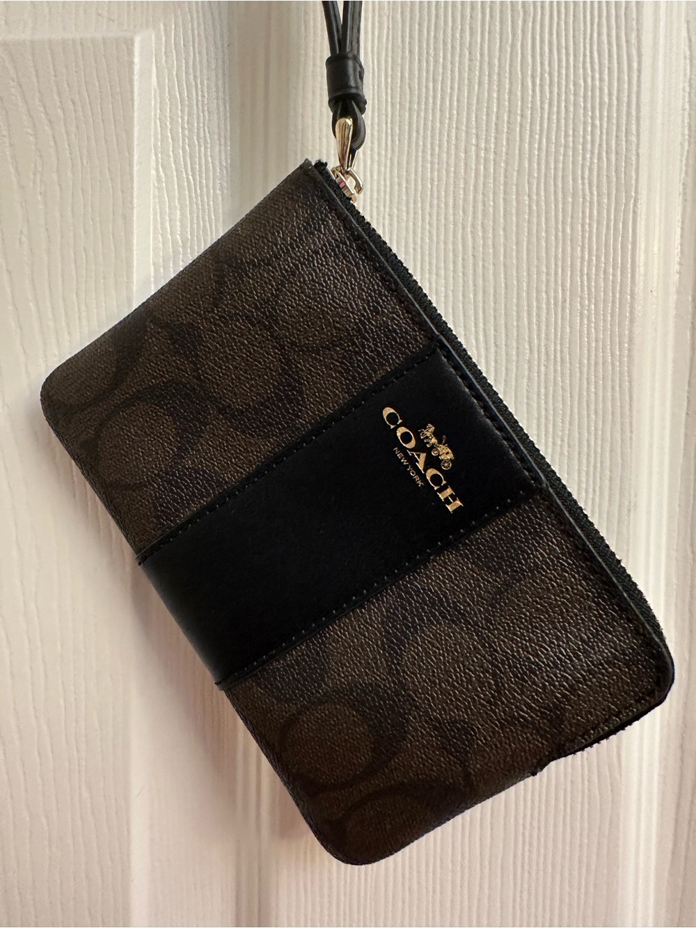 Coach Black and Brown Signature Wristlet